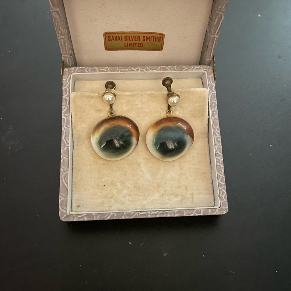 Unique Operculum “Cat Eye” Silver Earrings